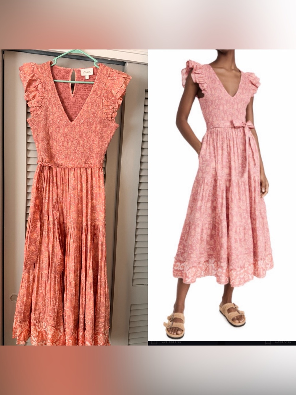 Cleobella Pink Floral Ruffle-Sleeve Maxi Dress